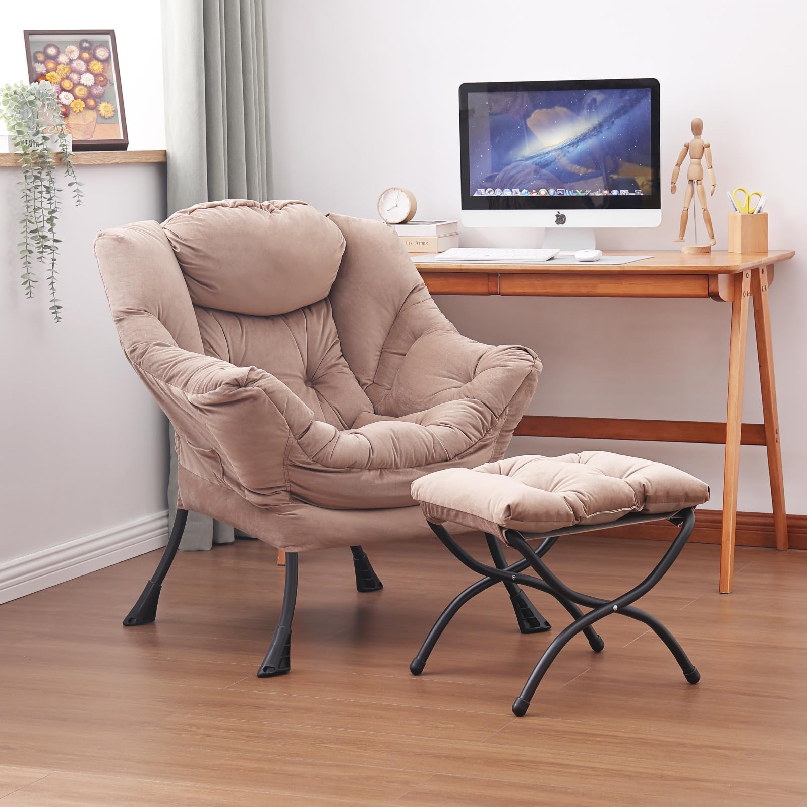 Fauteuil relax marron en lin structure acier dossier et repose-pied réglables accoudoirs rabattables siège inclinable Fauteuil relax marron en lin structure acier dossier et repose-pied réglables accoudoirs rabattables siège inclinable