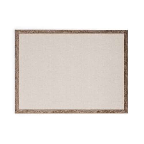 U Brands Linen Bulletin Board, 47"x35", Rustic Wood Style Frame, Industrial Grade Pinning Surface - 48" x 36"