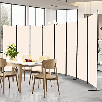 Room Divider Folding Privacy Screens W/Lockable Wheels, 176 Partition Room Dividers Freestanding Room Divider Fabric Panel for Room Separation Wall Divider Bedroom Cream, Wheel-8 Panel