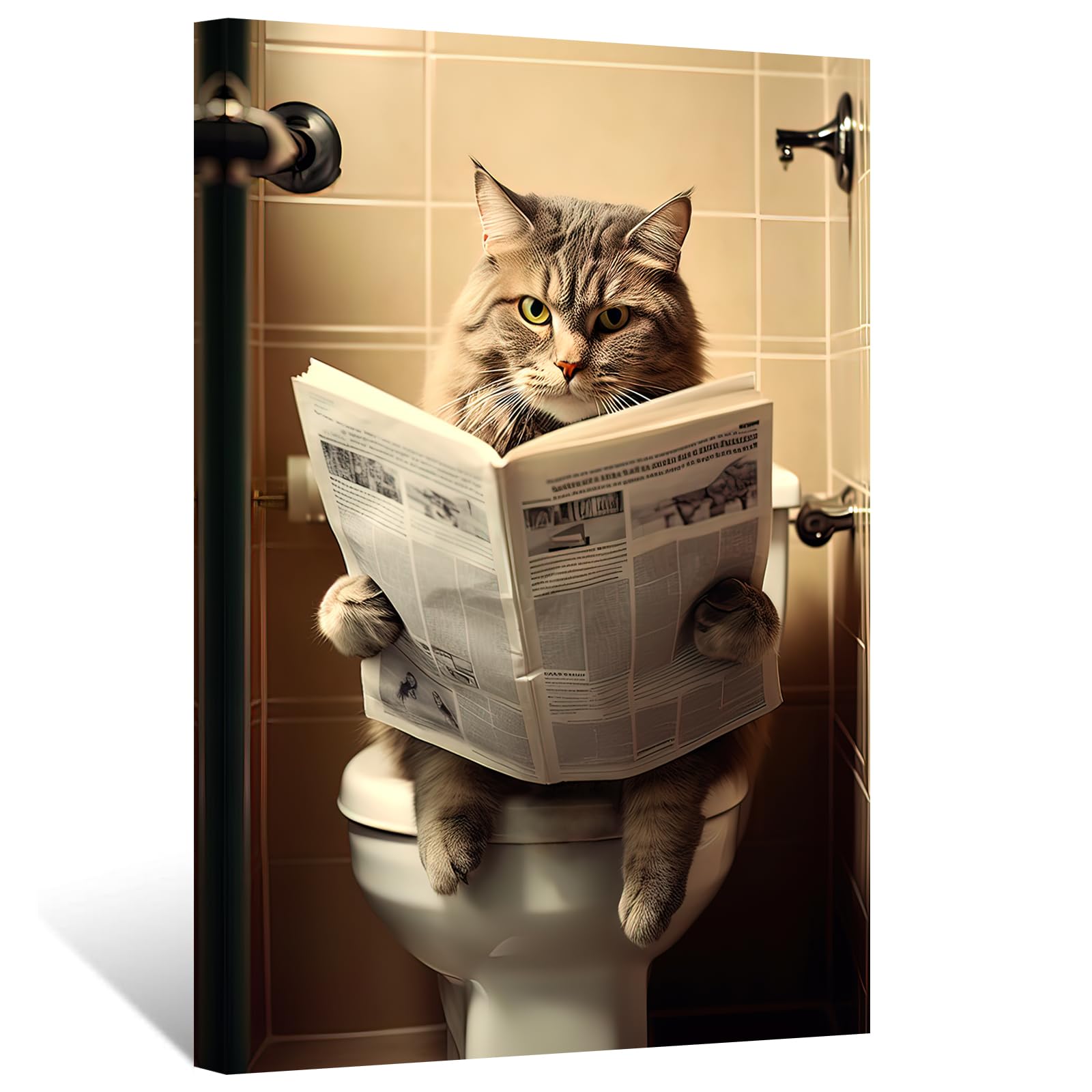 Badezimmer Wandkunst Schwarze Katze | Lustige Toiletten Dekoration | 20x30cm Leinwand Druck