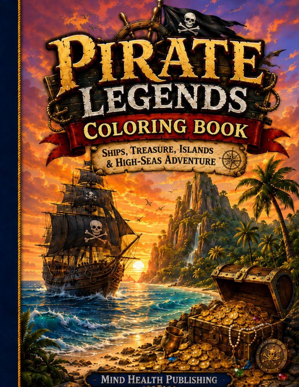 High Seas Pirate Coloring Book: Treasure Hunts, Pirate Ships, Sea Caves & Ocean Adventure