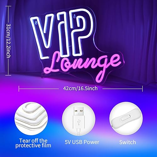 Miniatura 4 de Vip Lounge - Letreros de neón para decoración de pared, letrero de luz LED blanca y rosa para decoración de habitación, letrero iluminado para