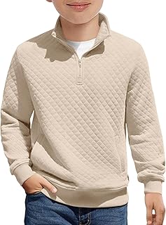 Boys Premium Quilted Quarter Zip Pullover Sweatshirt (Ages 5-14)