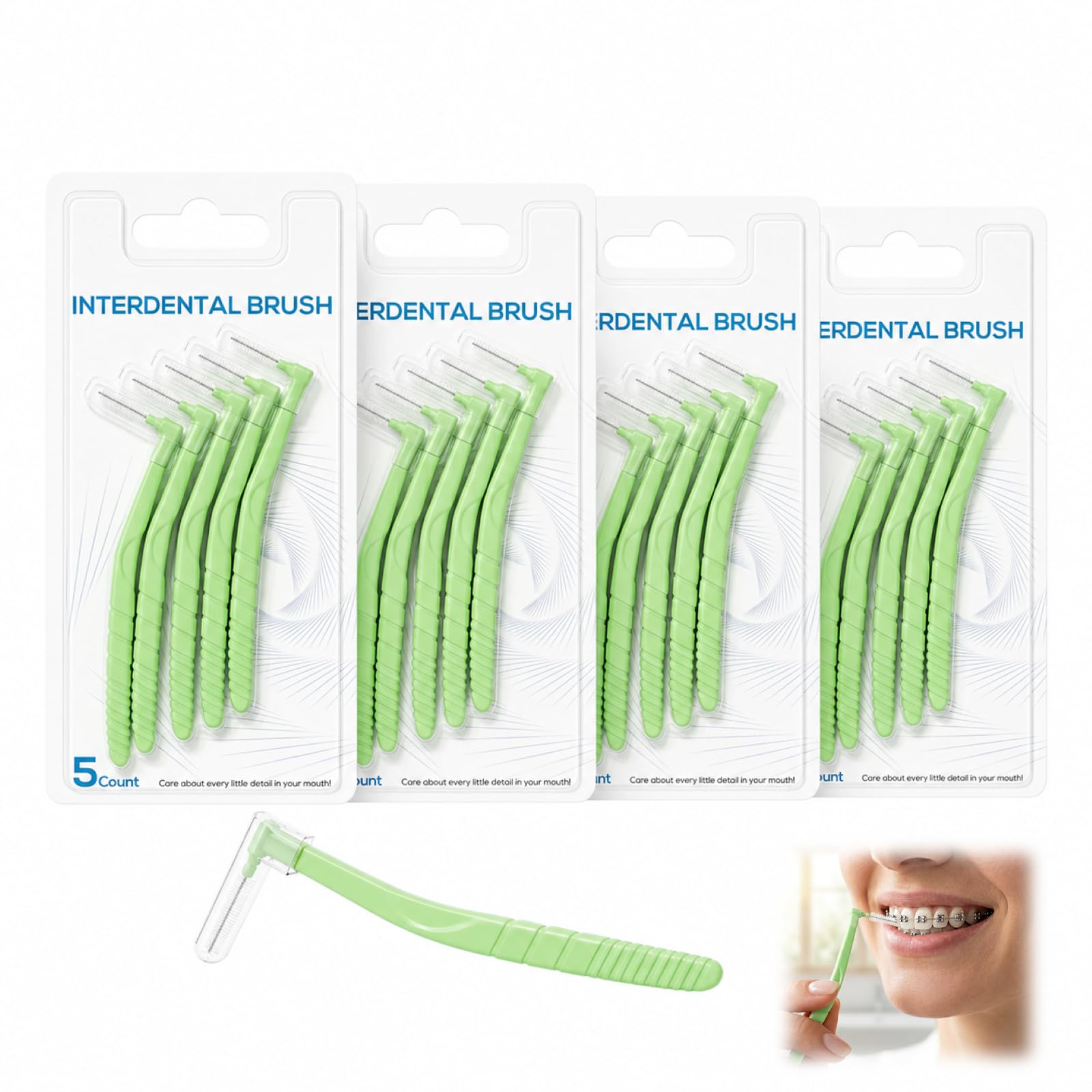 20 Stück Interdentalbürsten, Interdentalbürste 0,6 mm Zahnzwischenraumbürsten Gründliche Reinigung Abgewinkelter Bürstenkopf Leichten Zugang Schonend Zahnfleisch Tägliche Mundhygiene Zahnpflege