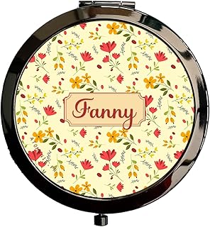 Espejo de bolsillo personalizable "Pequeña Flor Amarilla" – Metal negro – Regalo elegante y práctico