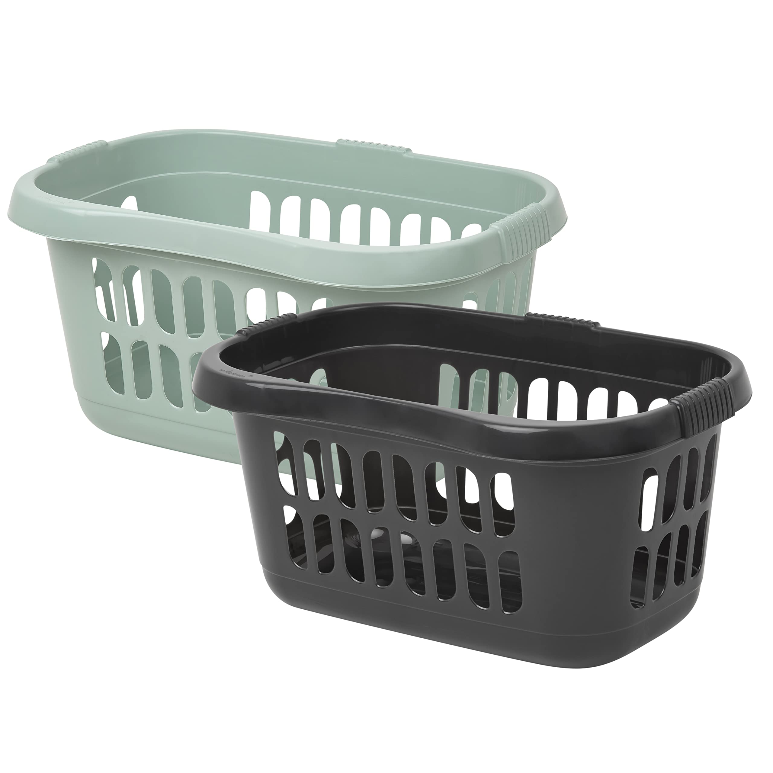 M1SS Hipster Laundry Basket Combo 60L, Large Plastic Laundry Hamper for Clothes Storage, Strong Multipurpose Basket Organizer for Bathroom, Bedroom & Home (Midnight Grey + Silver Sage)