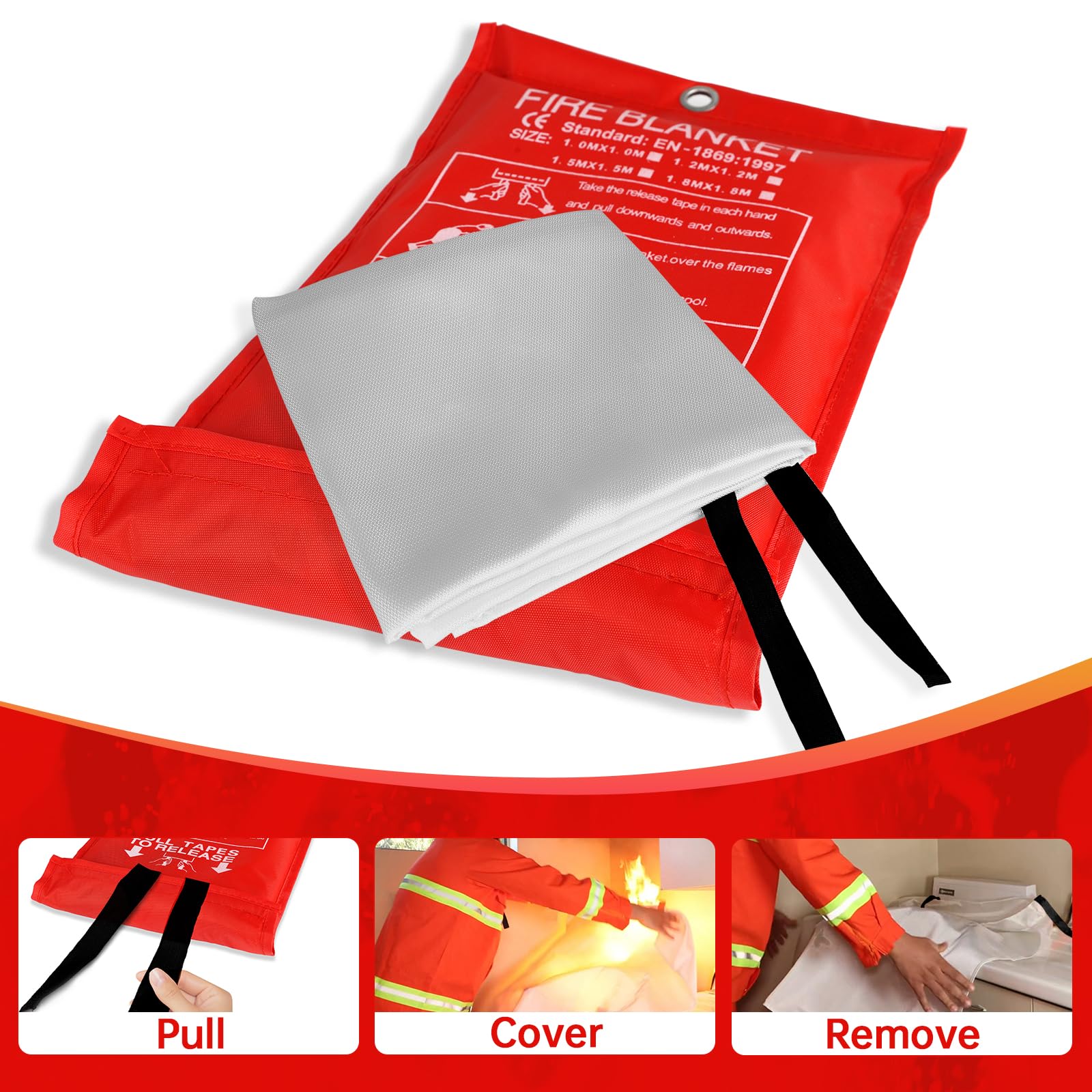 Paquete de 4 Mantas ignífugas – Manta Grande de Fibra de Vidrio para extinción de Incendios – Cobija de Emergencia para Personas – Manta de Seguridad contra Incendios con silbatos de