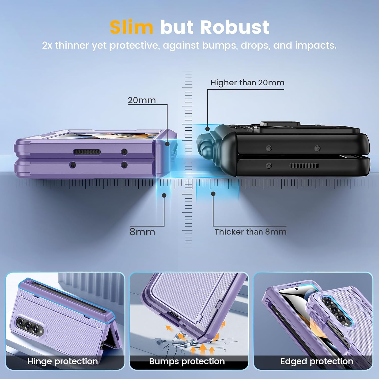 Caka for Samsung Galaxy Z Fold 4 Case [Thinner S Pen Holder] [Hidden Kickstand] [Hinge Protection] [Screen Protector] Full Body Hard Shockproof Phone Cover with Anti-Slip Textured for Fold4 - Purple