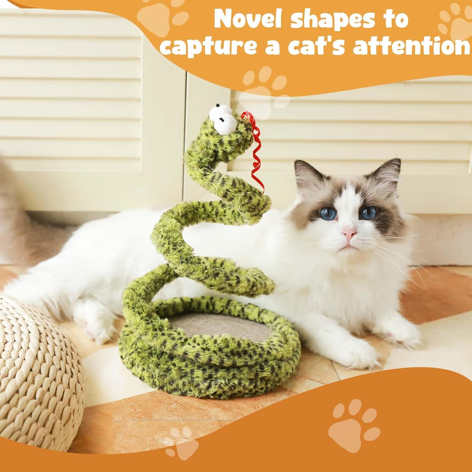 Cat Toy Indoor Cat: Cat Springs Snake Toy with Catnip - Interactive Toy with Rattling Stones & Rustling Sounds, Quirky Shapes for All Breeds to Play Alone (Yellow)