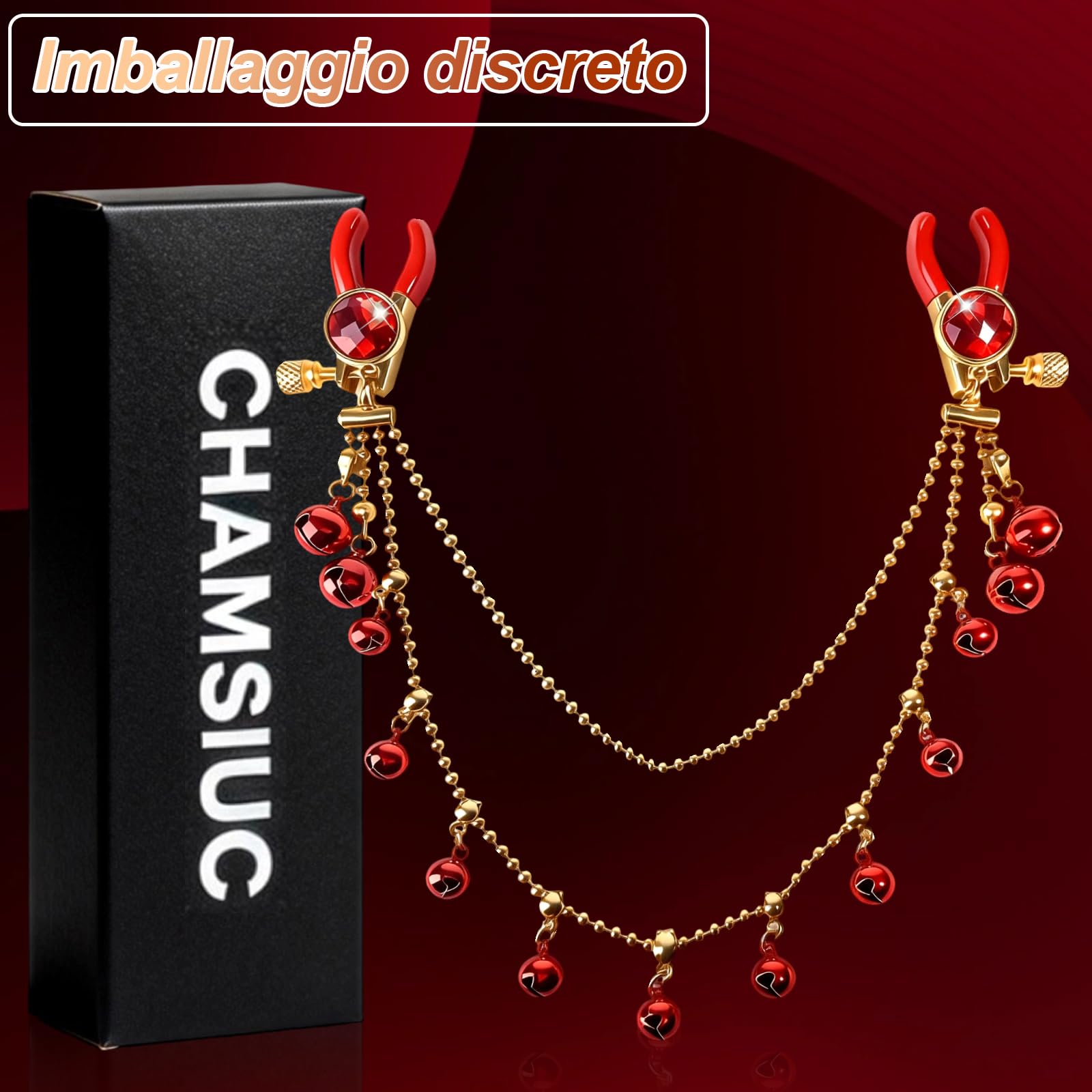 Morsetti per Capezzoli con Catena Pinze Capezzoli Regolabili Clip per Capezzolis Clip Pinza per Clitoride Giocattoli Capezzolis Stimolatori del Seno Femminile Massaggiatori al Seno Donna, Rosso