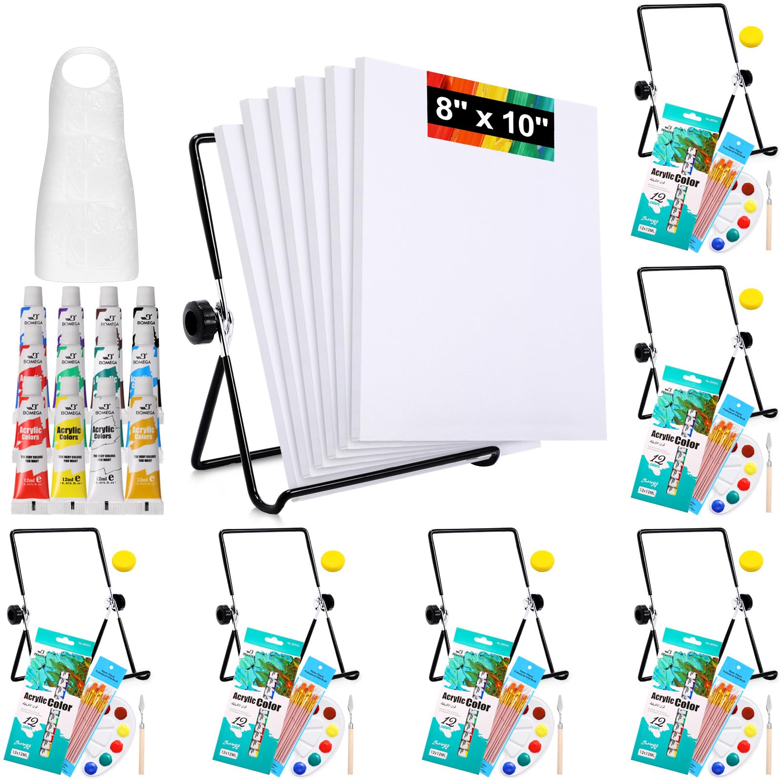 Yeaqee 72 Pcs Acrylic Painting Set with 6 Table Easel, 6 x 12 Colors, 6 x 10 Brushes, Palette, Paint Knife, Sponges, Aprons, Acrylic Painting Supplies Kit for Kids and Adults to Painting Party