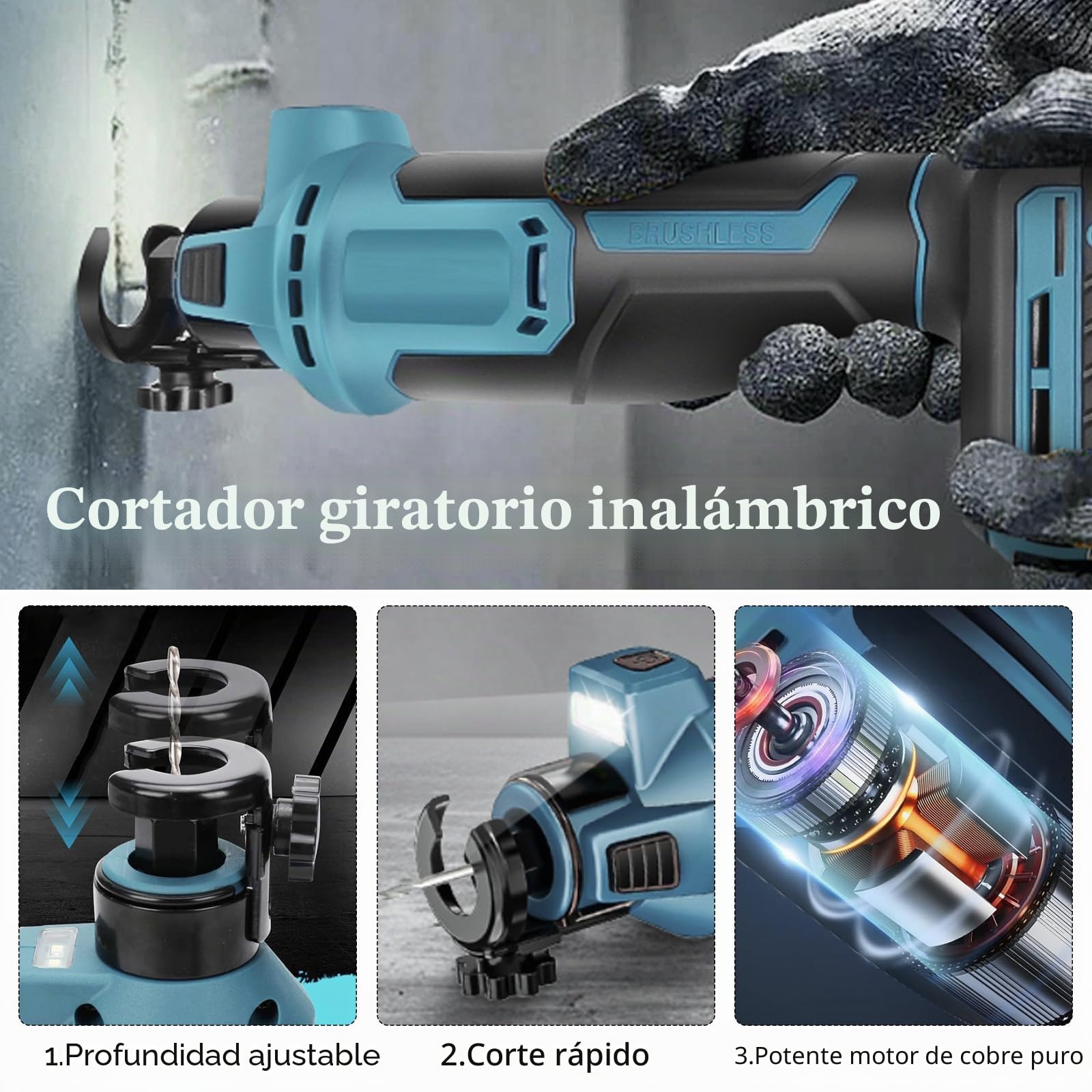 Fresadora para Pladur Compatible con Batería Makita 18V, Herramientas Pladur Rotativa Eléctrica de Mano sin Escobillas 30000RPM para Cortar Madera Paneles (Sin Batería ni Cargador)