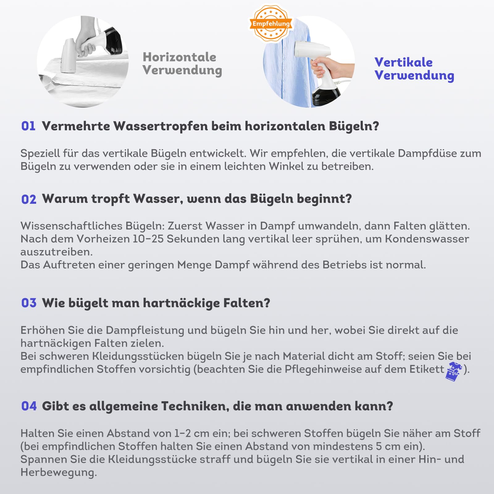 Steamer & Dampfglätter 1800W, Tragbarer Dampfbügler mit 3 Dampfstufen & 400ml Wassertank, Kompakter Reisebügeleisen zum Schnell Entfalten von Hemden, Kleidung und Vorhängen