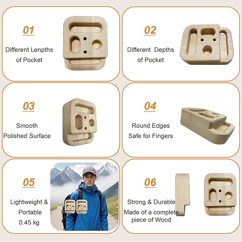 Miniatura 4 de Tabla de escalada en roca para entrenamiento de escalada como diapasón de escalada con jarras, pendientes y bordes, bolsillos como estación de