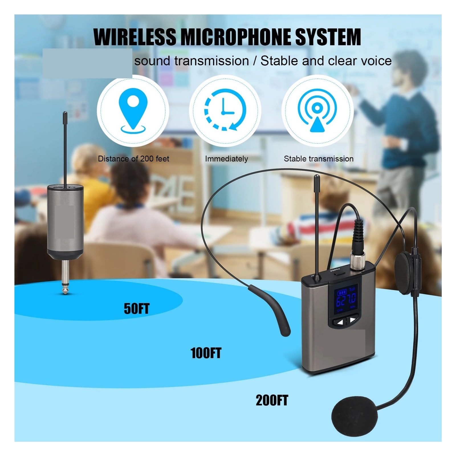 con Micrófono Inalámbrico Dual, For Auriculares, De Pie, Solapa Lavalier Transmisor Y Receptor Petaca Recargable Compatibilidad Universal(1mic)