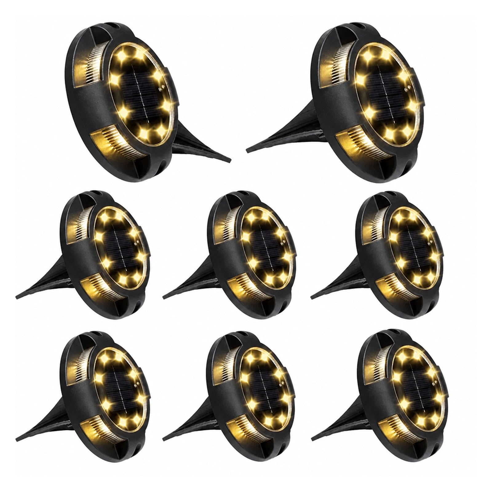 AMRTTWY In Ground Lights, 12LED Solar Power Disk Light Outdoor Garden(Warm Side-Warm)