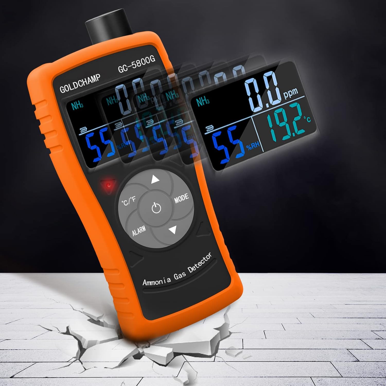 Ammonia Gas Detector 0~100ppm NH3 Monitor with 0.1ppm Resolution, Temperature(℉/℃), Humidity, LCD Display, Double Alarm, Tripod Hole for Farm, Poultry, Pig & Livestock