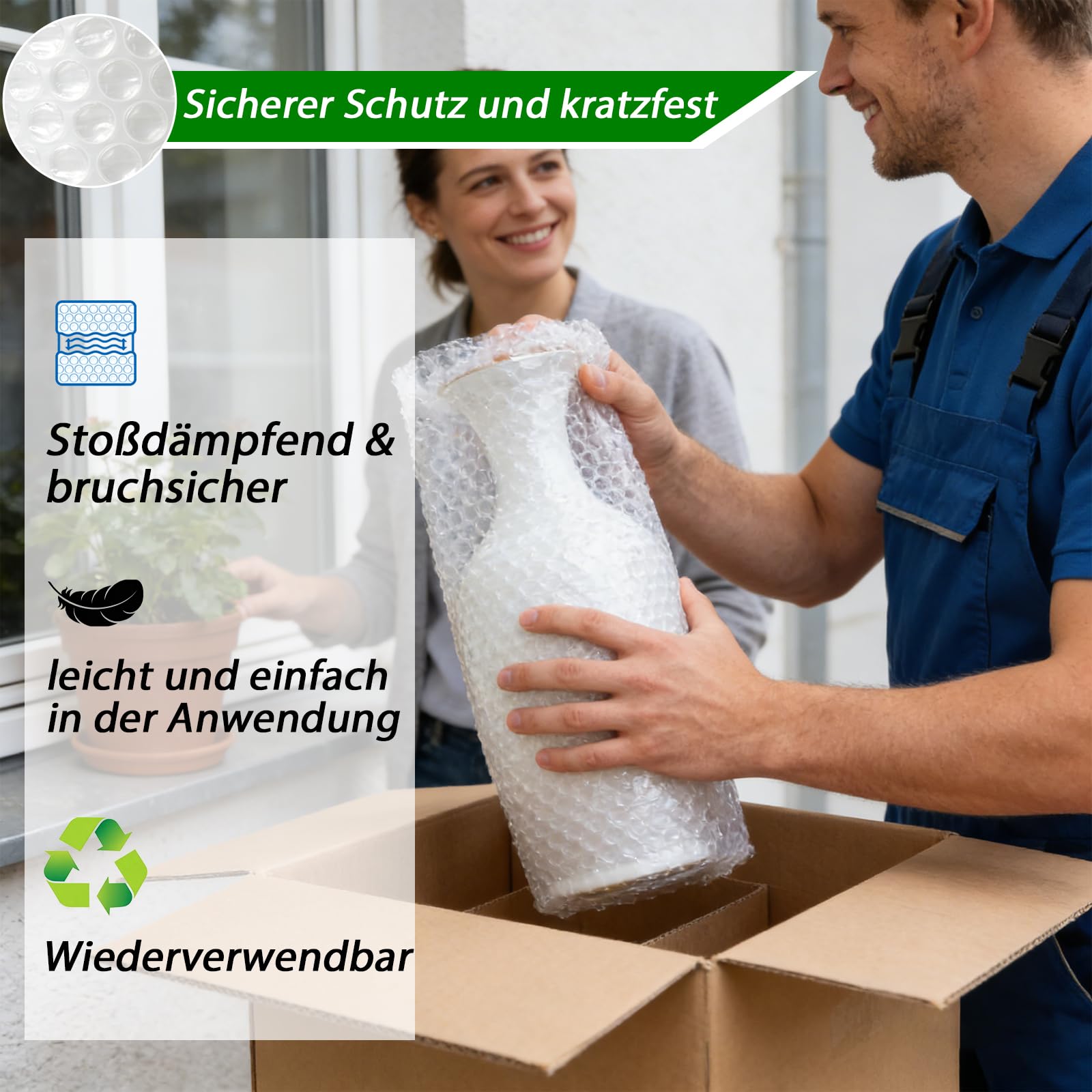Luftpolsterfolie Rolle - Noppenfolie Verpackungsmaterial, für Versand,Umzug und Polstermaterial, leicht zu handhaben (3 Rolle 40cm x 10m)