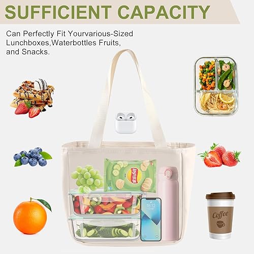 Miniatura 3 de Lonchera para mujer, bolsa de almuerzo para mujer, bolsa de almuerzo simple reutilizable, aislada, linda bolsa de almacenamiento de alimentos para