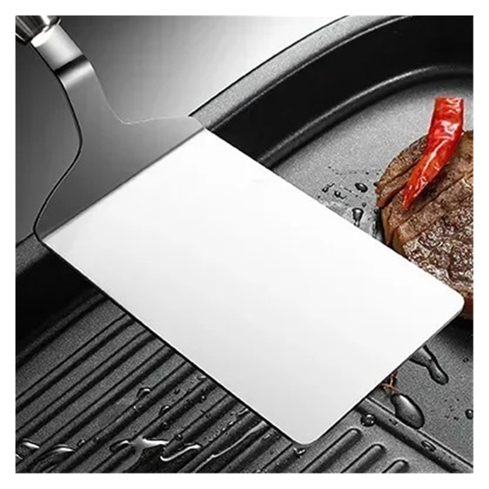 Steakwender mit quadratischem Kopf aus Edelstahl, Pfannenwender, Schaber, Küchenutensil Holz(2pcs)