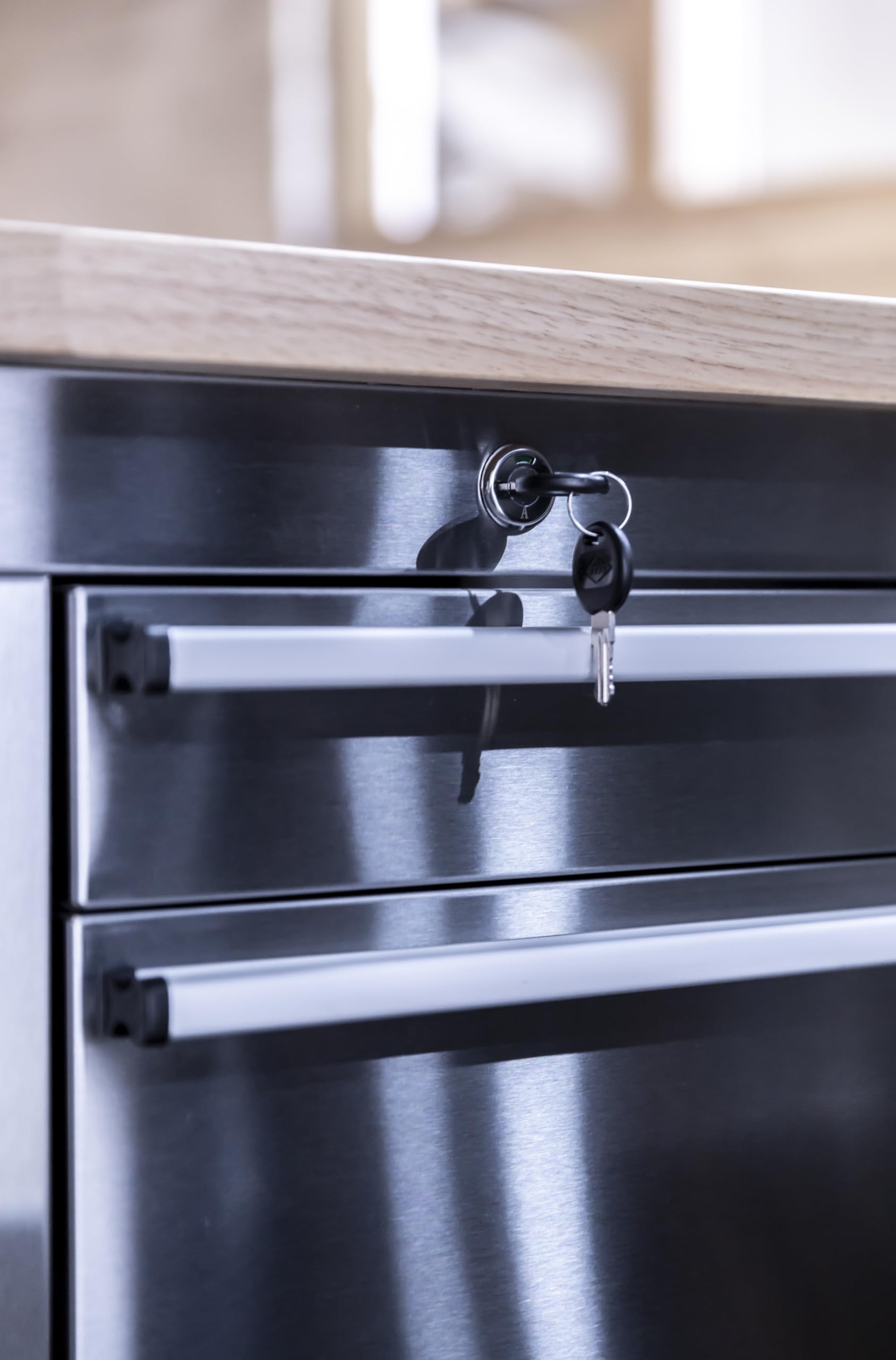 Ondis24 Carrello portautensili in acciaio inox con 4 cassetti scorrevoli e piano di lavoro in legno massiccio XL, ruote girevoli (grigio, 130 x 49 x 92)
