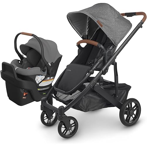 UPPAbaby Travel System, Includes Cruz V2 Stroller + Aria Lightweight Car Seat Combo - Toddler Seat, Rain Shield, Storage Bag, Car Seat, Base + Infant Insert Included - Greyson (Charcoal Mélange)