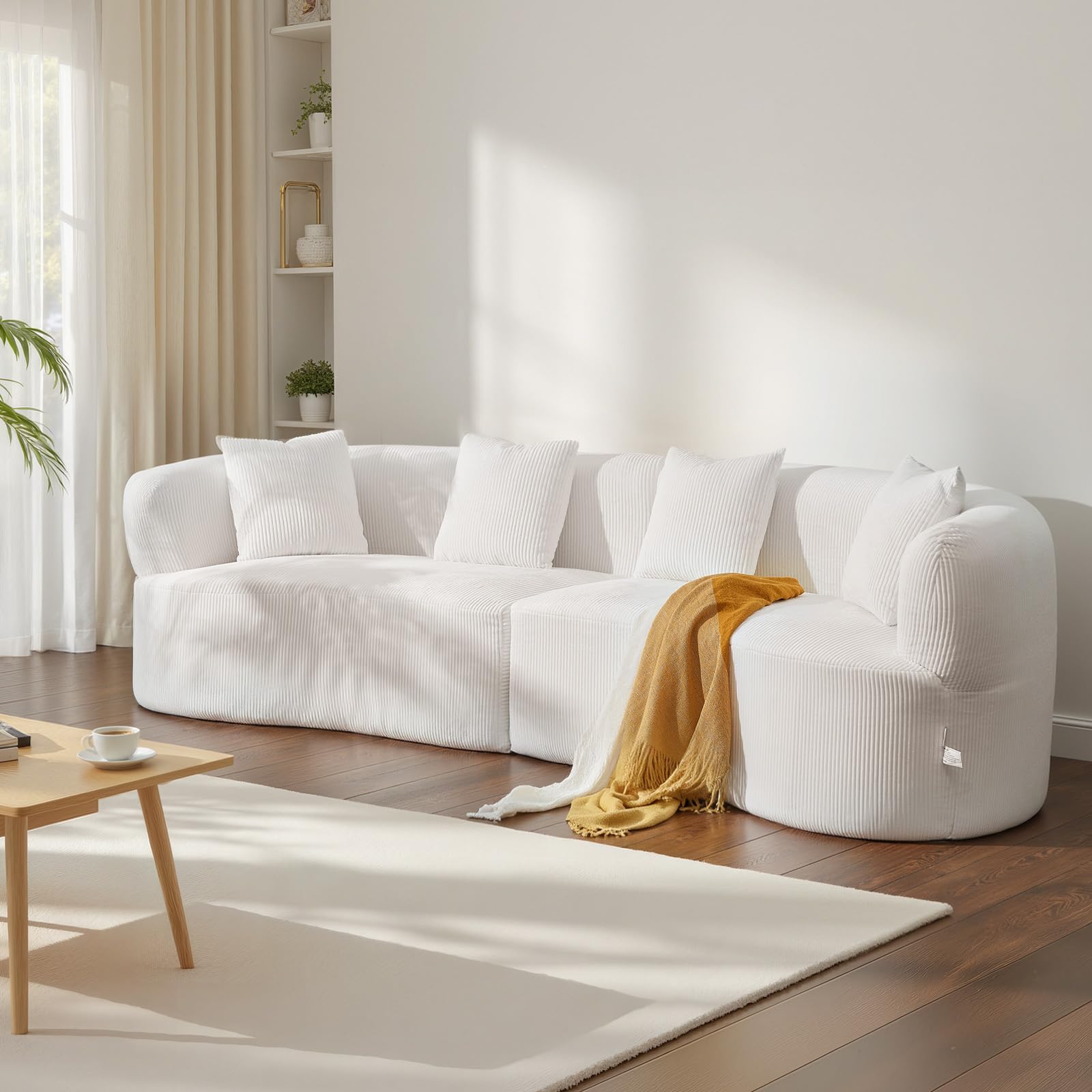VEVOR Canapé modulaire incurvé 2840 mm, canapé sectionnel moderne avec 4 coussins, sofa de salon surdimensionné en velours côtelé avec assise large et profonde pour chambre, appartement, bureau, blanc