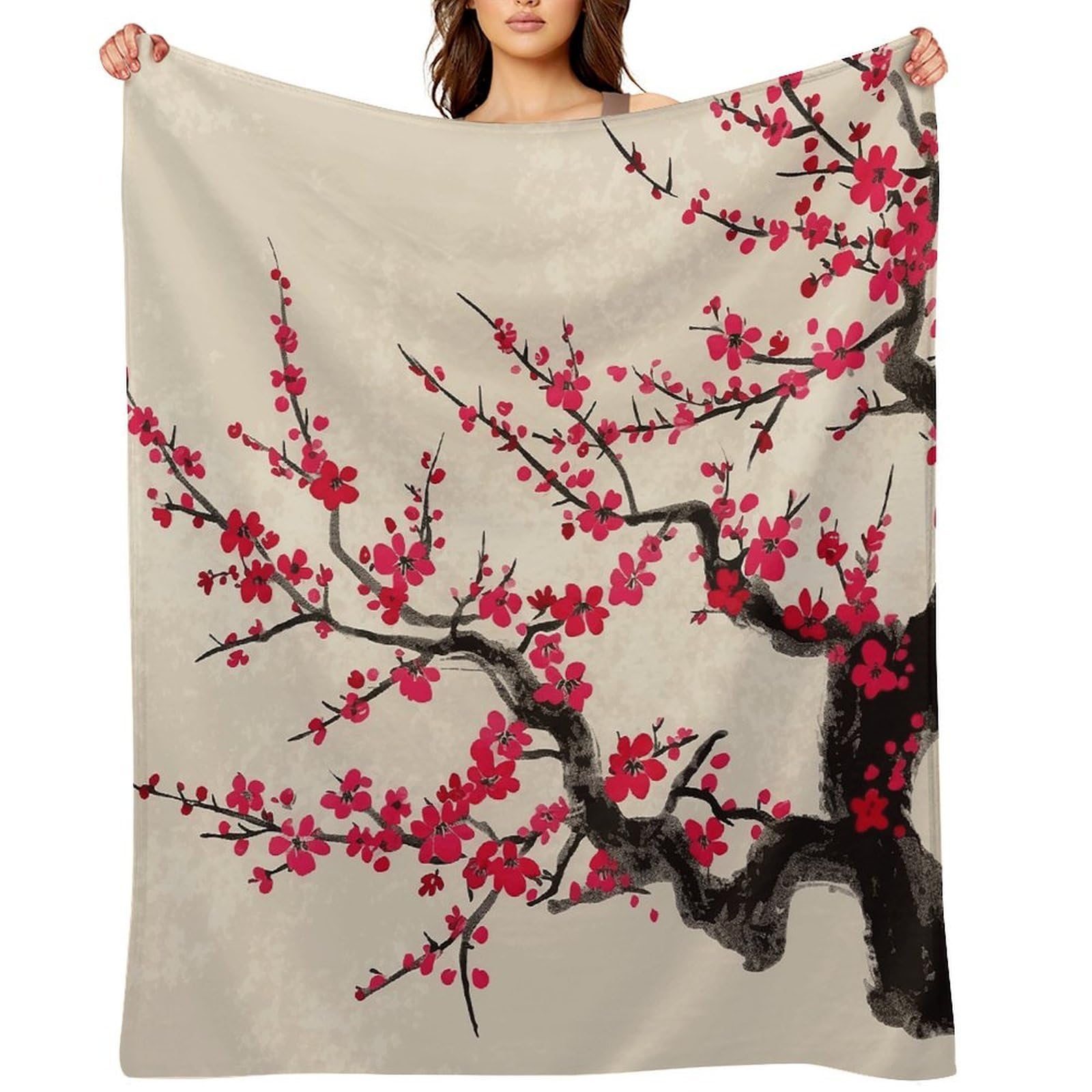 Japanese Floral Cherry Blossom Throw Blanket for Couch and Bed Super Soft Warm Lightweight Throw Blankets Cozy Fuzzy Flannel Blanket Personalized Decorative Blankets for Sofa Decor 30"x40"