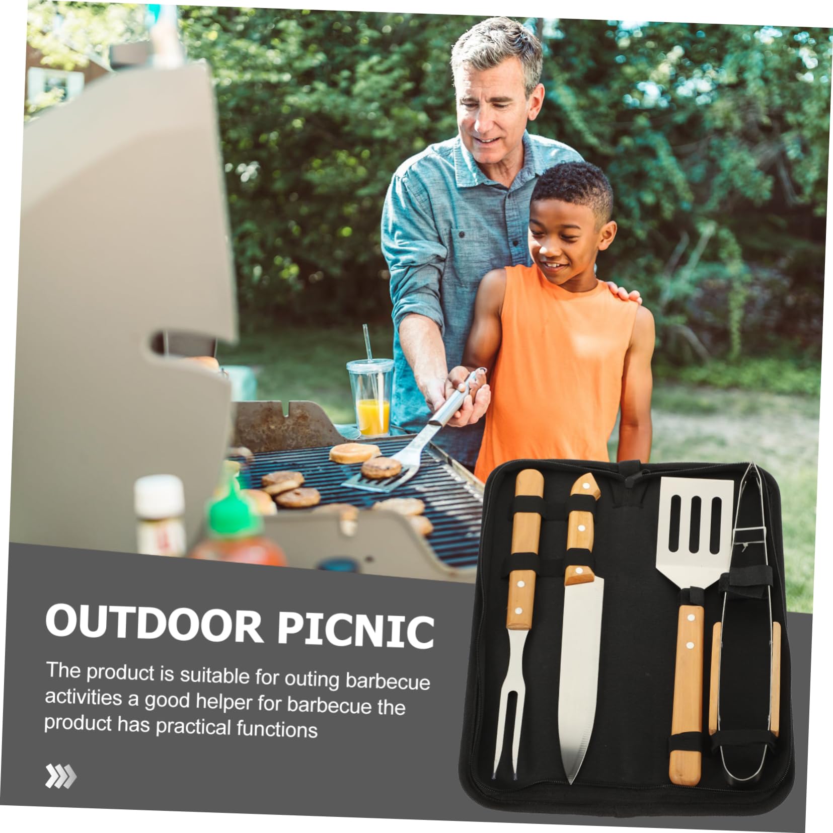 Set Barbecue Portatile in Acciaio Inox 4 Pezzi per Grigliata