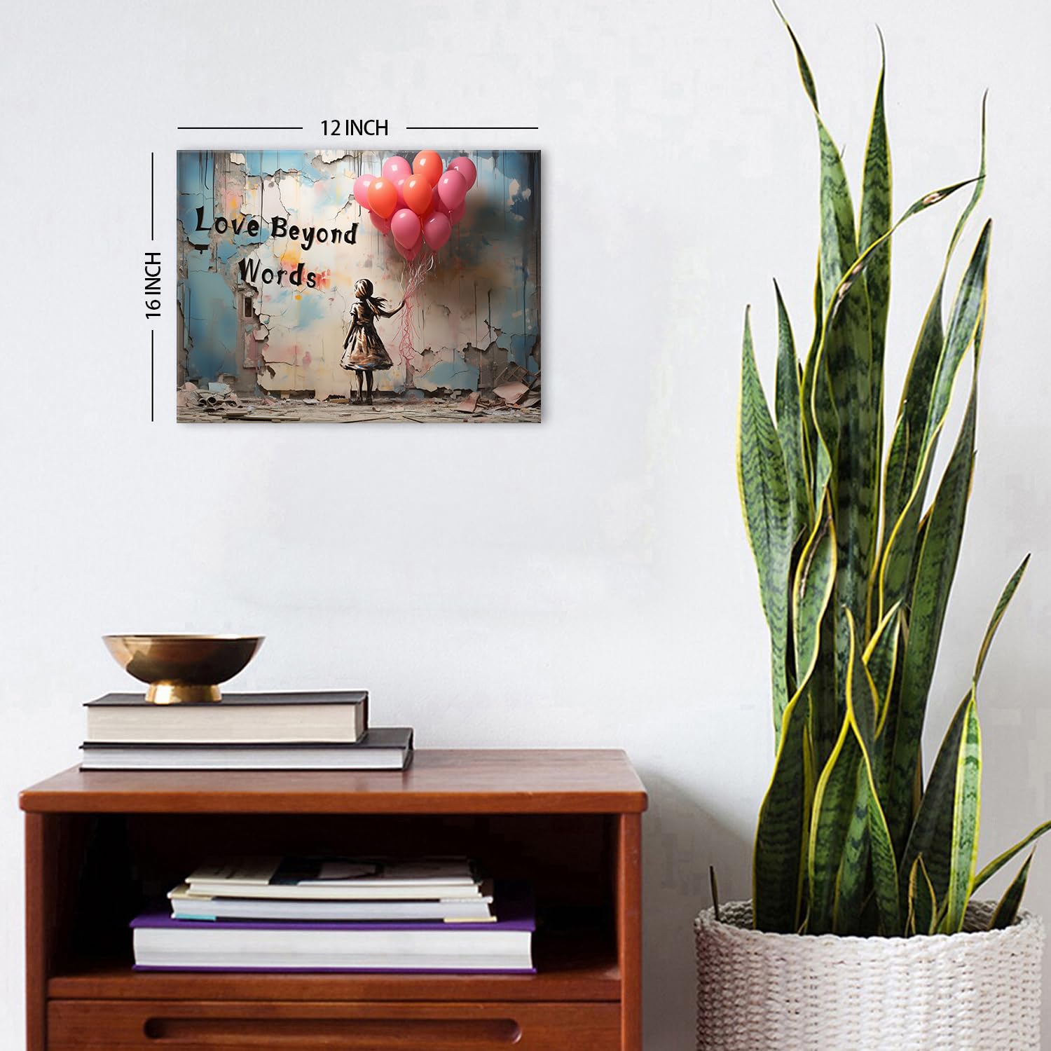 Banksy Canvas Wall Art for Living Room Abstract Little Girl with Pink Balloons Wall Pictures Love Beyond Words Inspirational Quotes Wall Art Graffiti Street Pop Art for Bedroom Home Decoration 30x40cm - Image 4