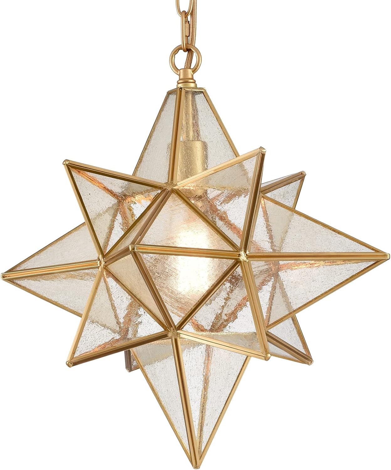 Geometric Gold Seeded Glass Star Pendant Light