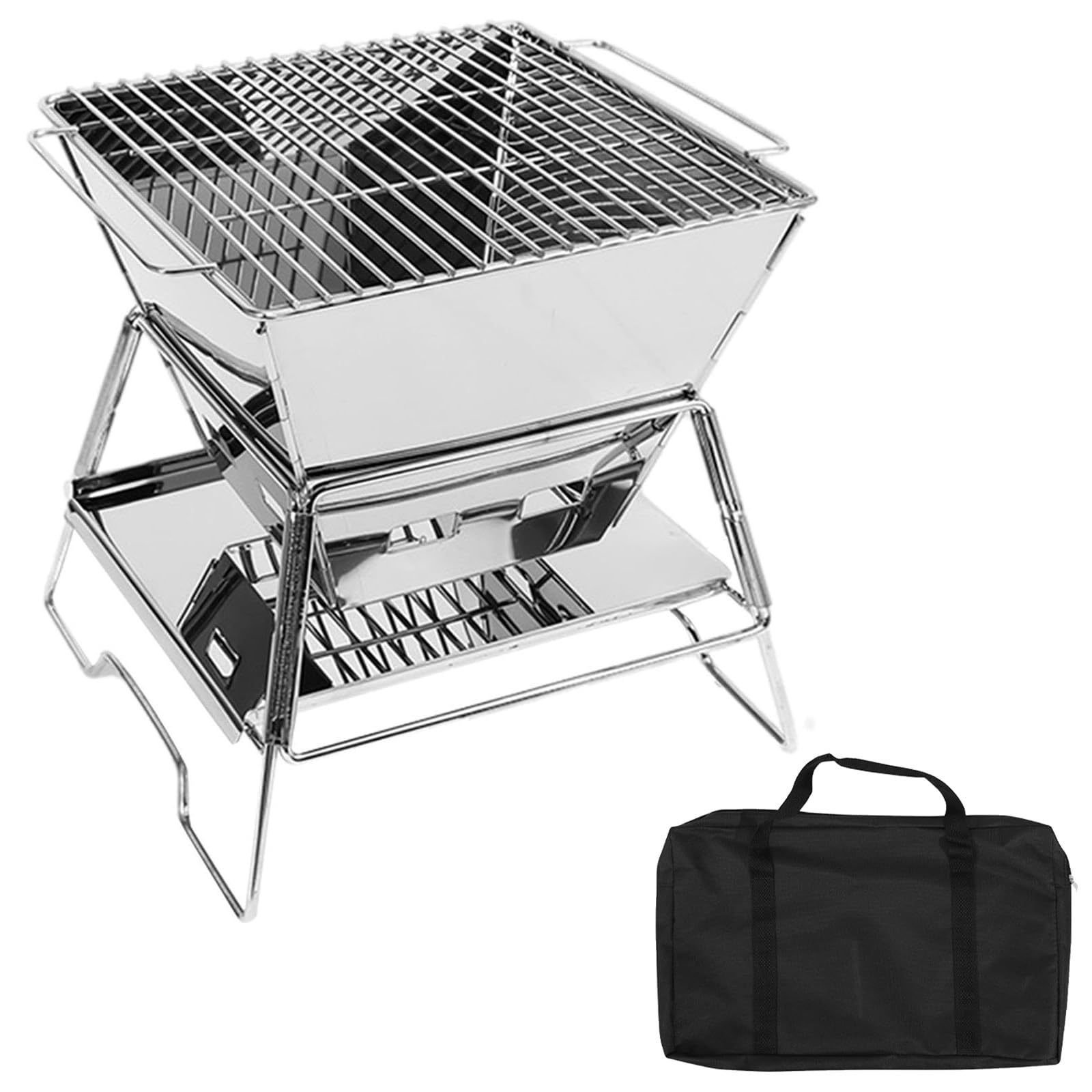 Mini stufa a legna da campeggio, griglia a legna, in acciaio inox, pieghevole, per barbecue e patio, design portatile e pratico per avventure all'aperto