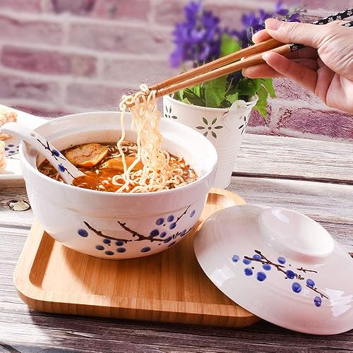 Miniatura 5 de Tazones de ramen con tapa, estilo japonés, de 27.5 onzas, tazón grande de fideos instantáneos para sopa, arroz y gachas de avena, microondas, horno