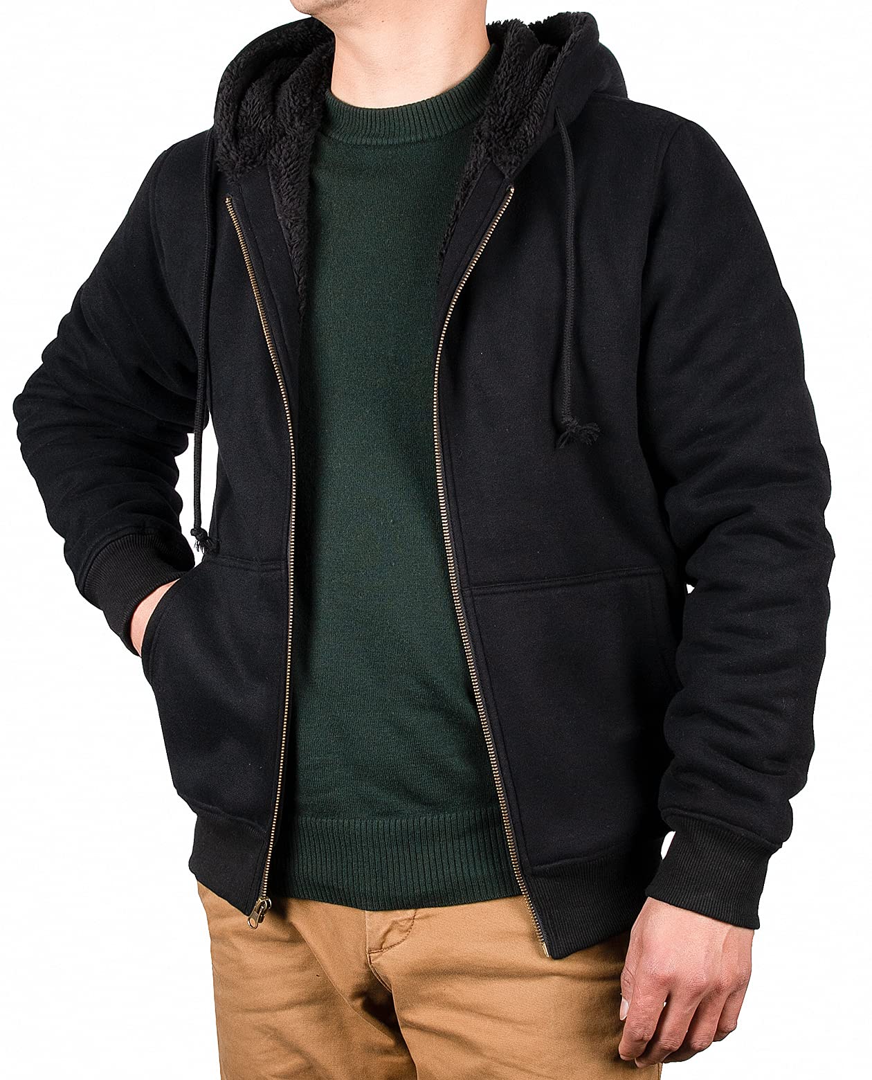 ZENTHACE Chaqueta con capucha de franela a cuadros para hombre, Negro, Small