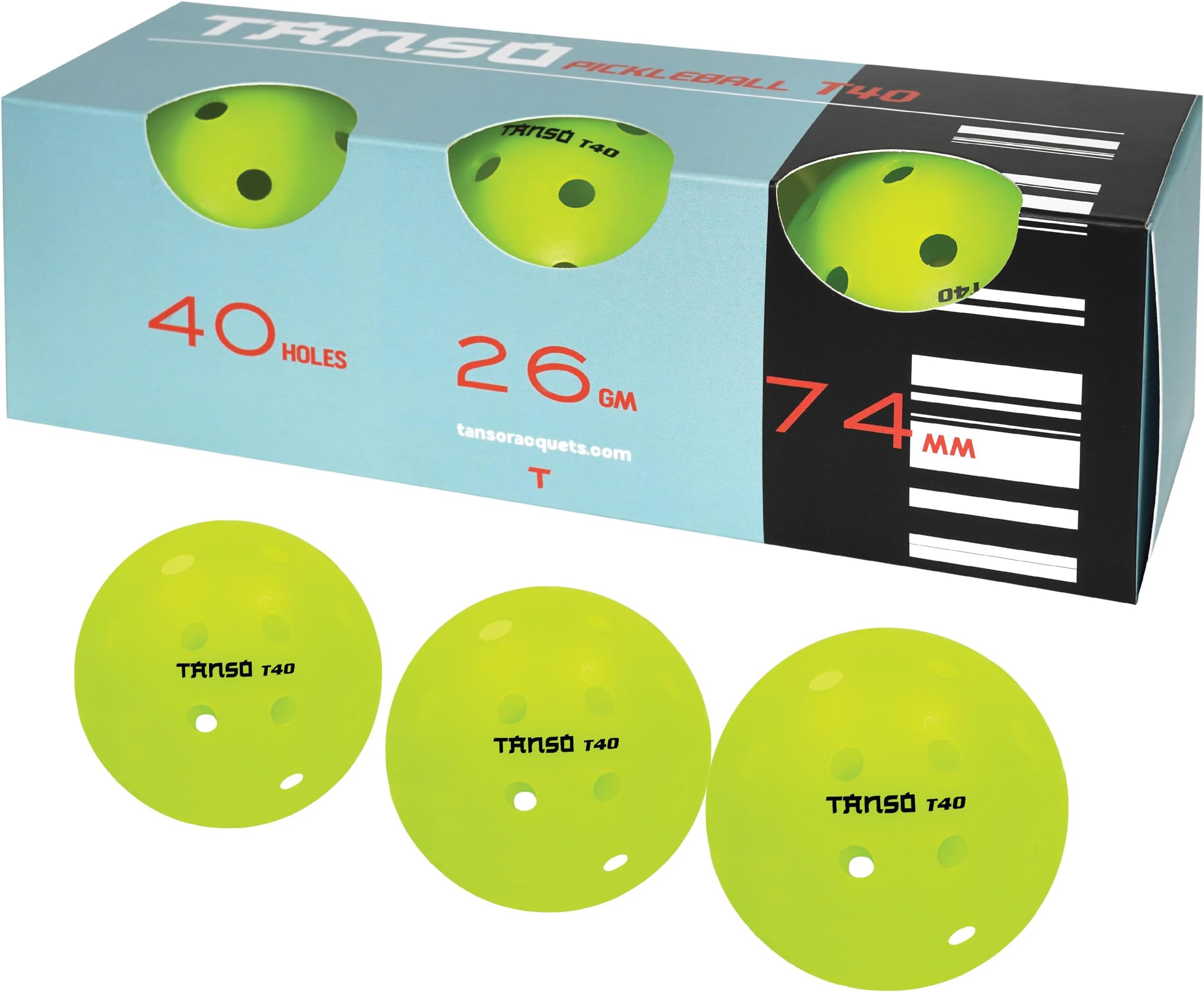 T40 Pickleball Balls for Outdoor Tournament Play (Pack of 3 pickleballs, 40 Precise Holes, Active Bounce, Durable with Less Abrasion, Light Green Colour Pickleball Balls)