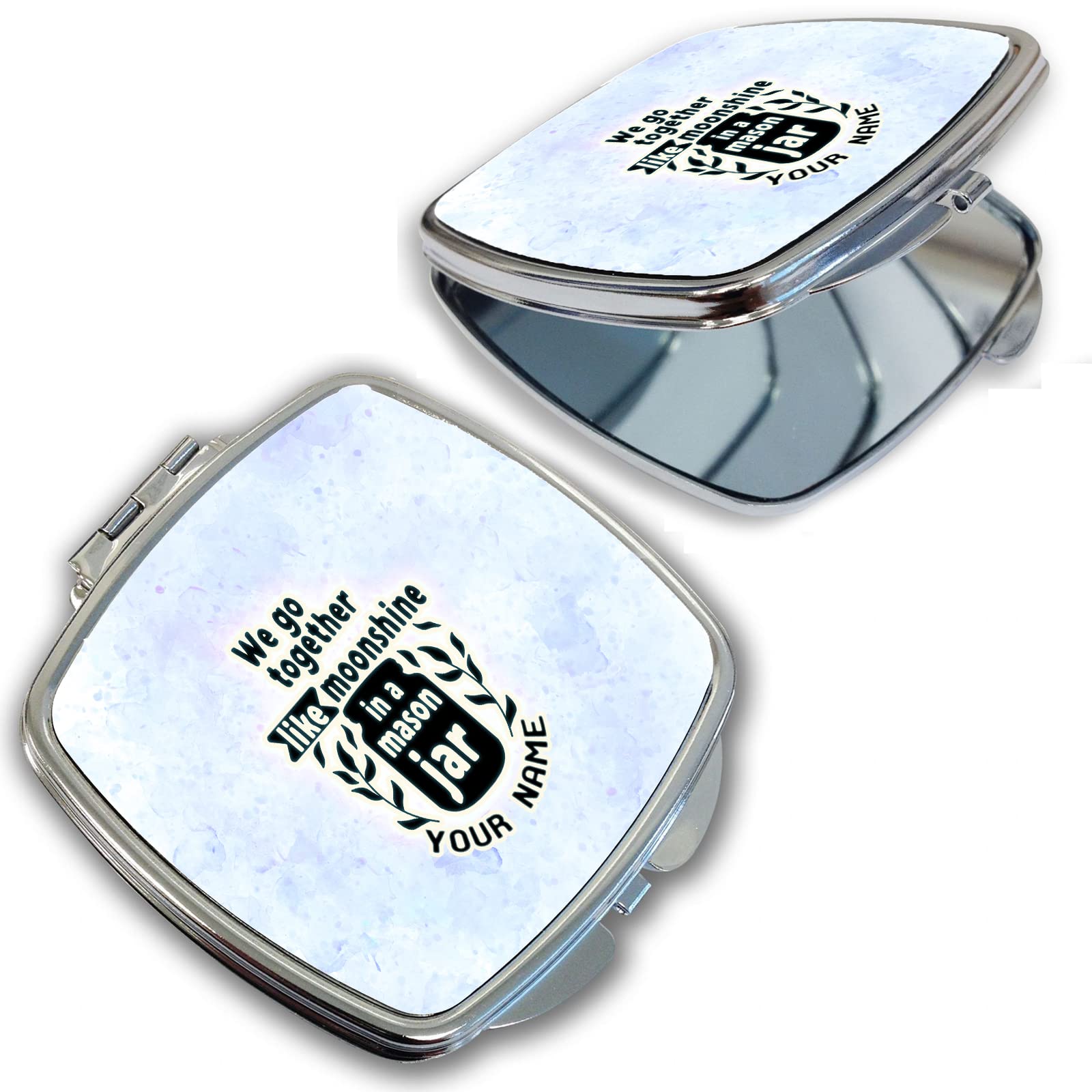 Bleu ReignCompact Personalized Pocket Mirror Custom Name Blue Purple We Go Together Like Moonshine in A Jar