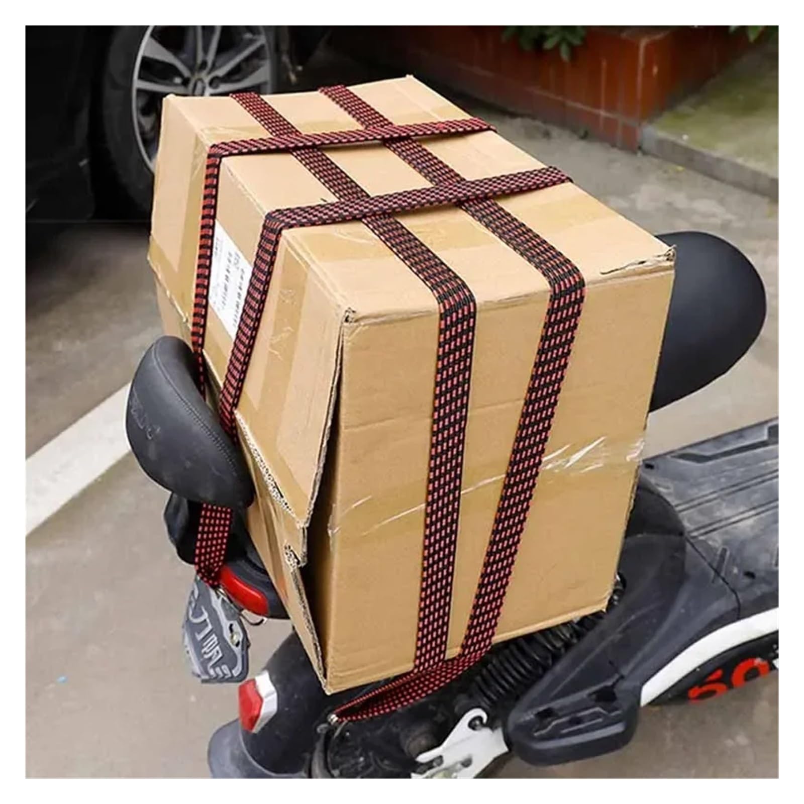 Zurrgurt, 1M Haken-Bune-Seil, verstellbar, strapazierfähig, for päck, Spanngurte, flaches, elastisches Gummi-Stretch-Seil for Motorräder, gute Zähigkeit für Auto, Fahrradträger & Motorrad(Red 1M)