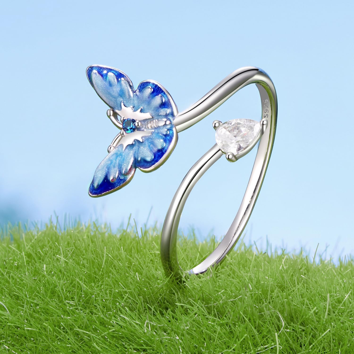 925 Sterling Silver Rings for Women Mermaid Tail/Daisy Bee/Flower/Butterfly Ring Dainty Stackable Rings Ajustable Cute Ring for Girls - Image 8