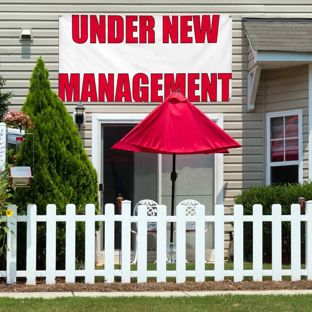 Vinyl Banner Sign Under New Management #1 Style L Business Marketing Advertising White - 32inx80in, 6 Grommets, One Banner