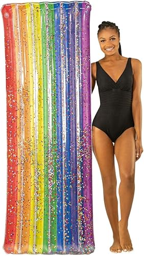 Miniatura 4 de Balsa inflable de lujo de gran tamaño con purpurina arcoíris  Tu mejor balsa de piscina de verano y paseo inflable para la playa, la piscina o el