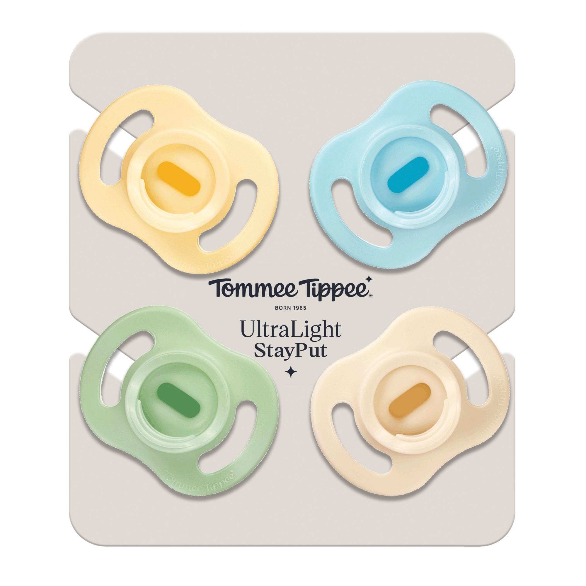Tommee Tippee Chupete Ultra-light StayPut, 0-6m, paquete de 4, diseño de silicona de una sola pieza
