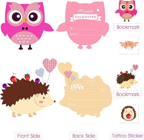 Miniatura 5 de Tarjetas del día de San Valentín para niños, 32 paquetes con marcadores de animales + tatuajes temporales + sobres, tarjetas de felicitación del día