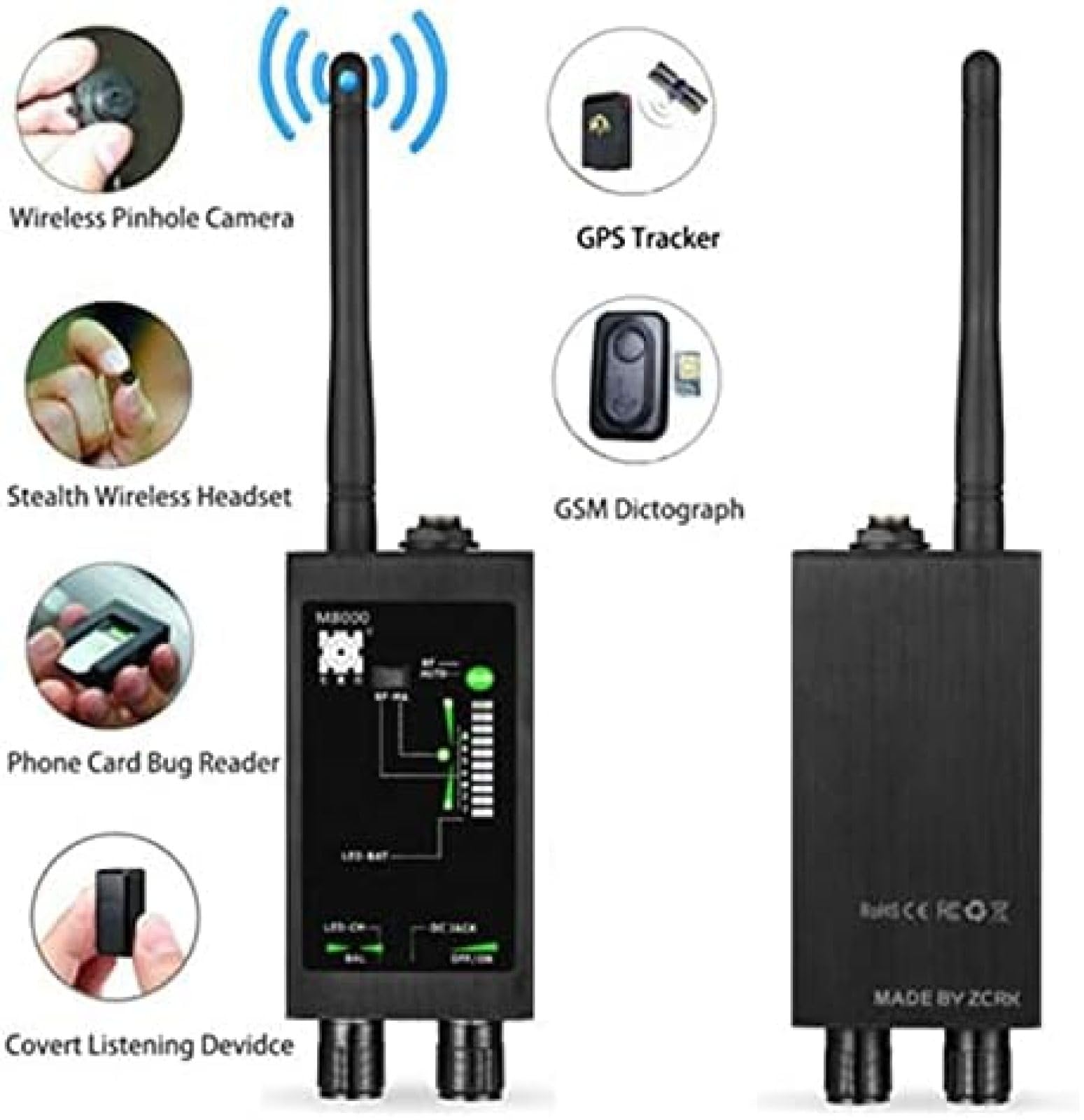 Detector GPS M8000 Detector de señal automático Detector de señal RF inalámbrico Cámara Oculta antiespía Buscador de escaneo GPS gsm Detección de Antena magnética Detector de Coche