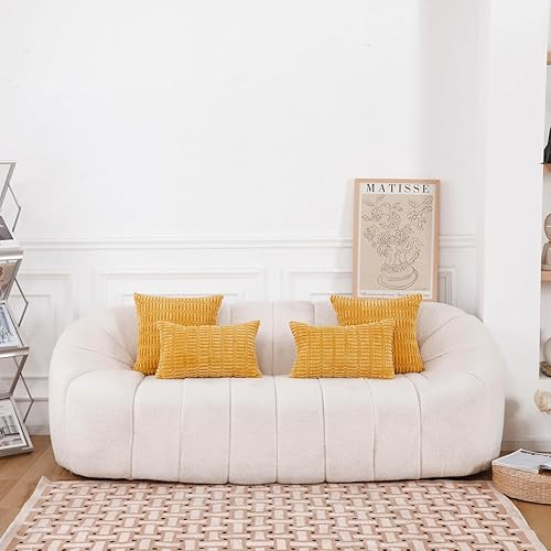 Miniatura 6 de HWY 50 Juego de 2 fundas de cojín decorativas de pana color amarillo mostaza de 18 x 18 pulgadas para sofá, sala de estar, cama, fundas de cojín