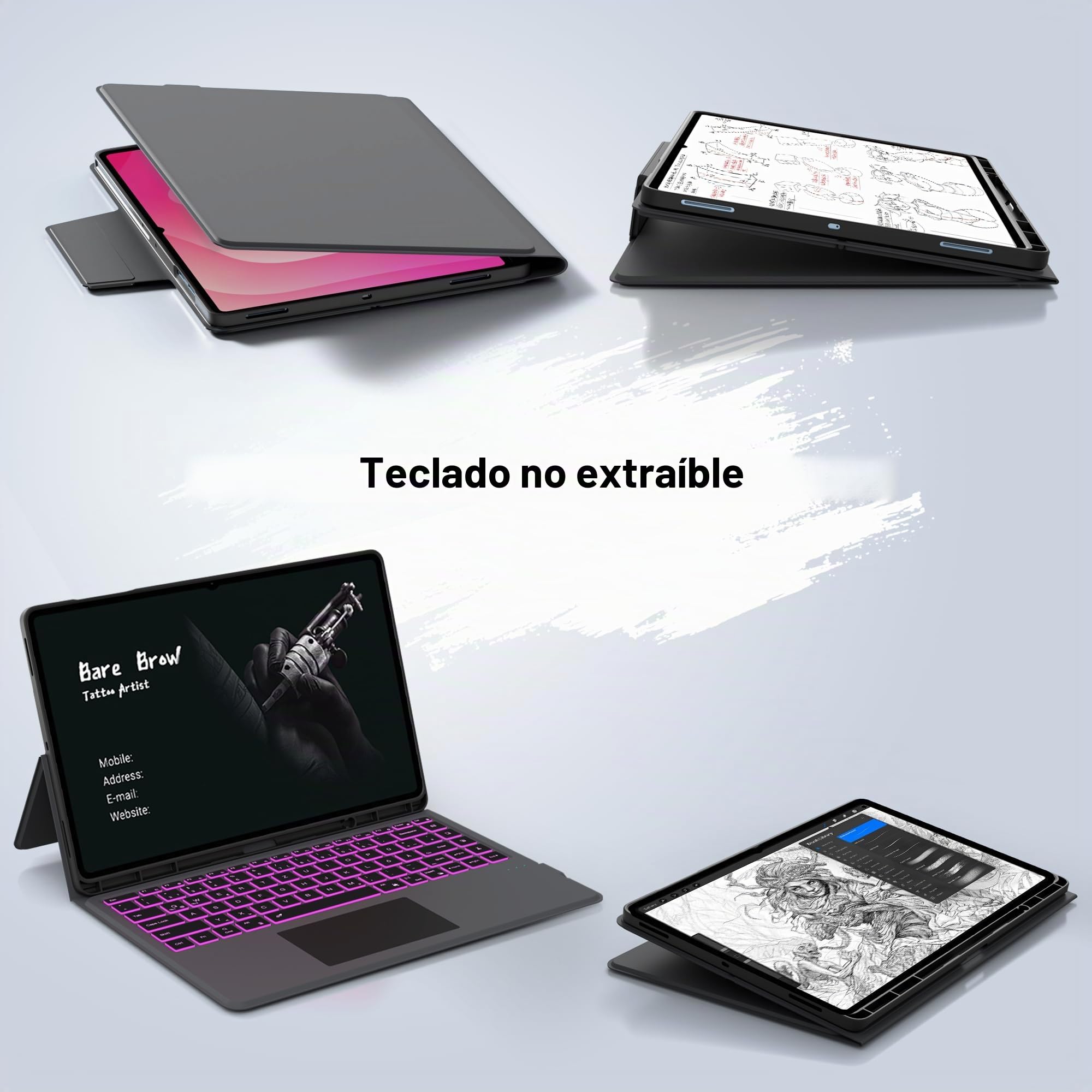 Funda con teclado para Samsung Galaxy Tab S11 Ultra/S10 Ultra/S9 Ultra/S8 Ultra de 14,6 pulgadas con teclado - 7 colores iluminados Folio Tablet Cover con panel táctil -Teclado QWERTZ alemán con
