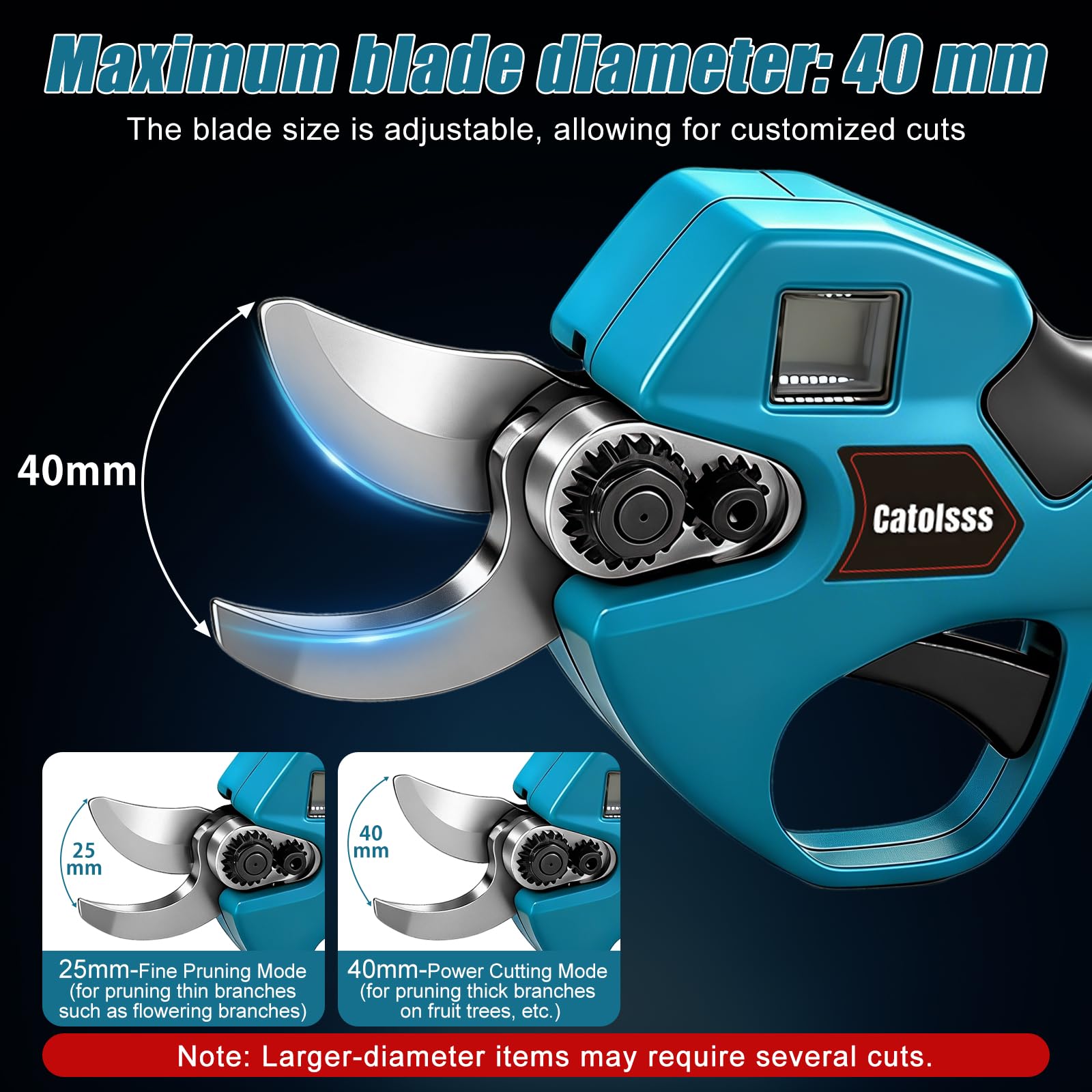 Sécateur sans fil compatible avec batterie Makita 18 V, sécateur électrique professionnel avec 2 lames de rechange SK5, affichage numérique, diamètre de coupe maximal de 40 mm (sans batterie)