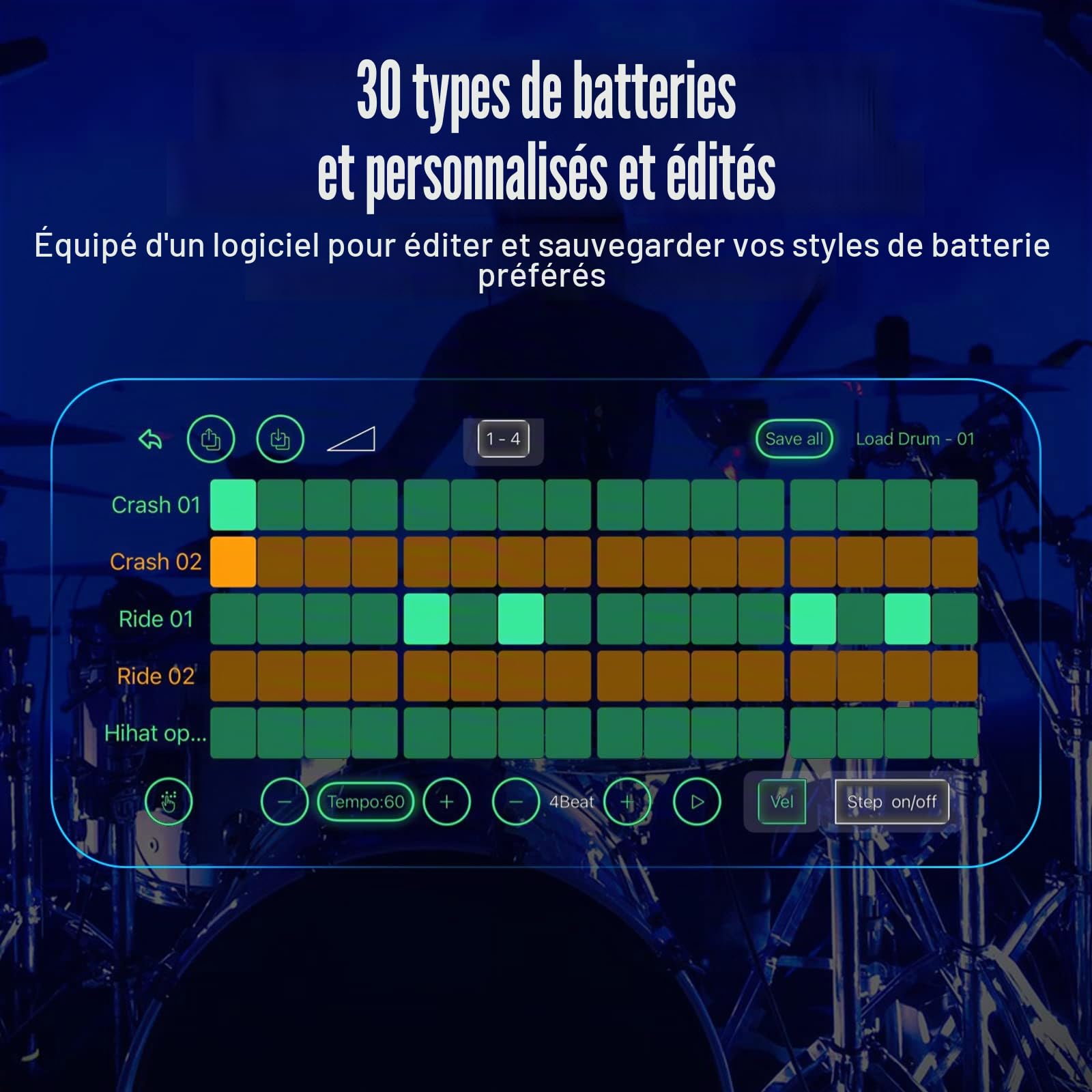 LEKATO Pédale de Boucle de Batterie avec Accordeur, 4 Boucles 11 Minutes Pédale de Boucle avec Boîte à Rythme 30 Batteries avec App pour Guitare Électrique et Basse, Tap Tempo