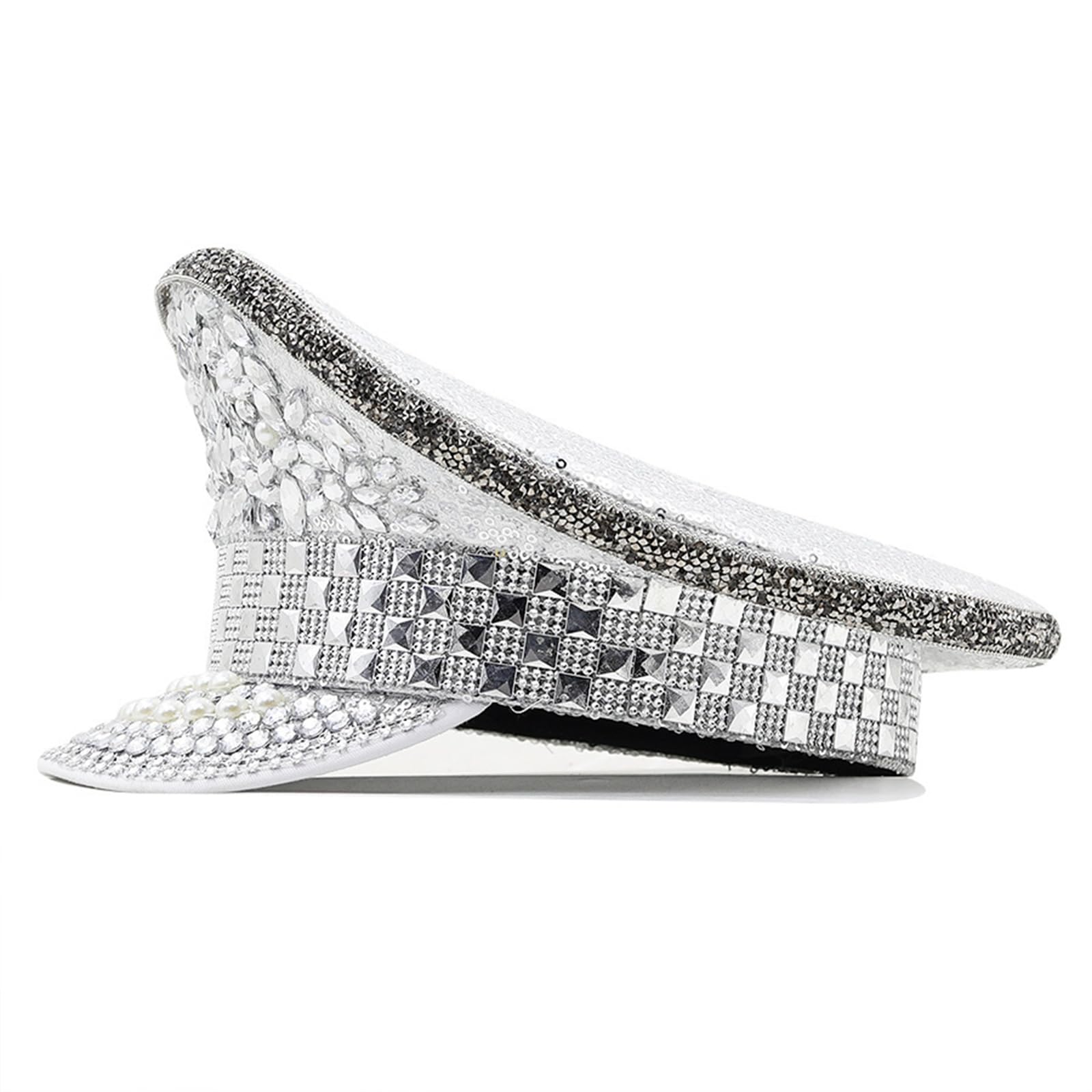Cappello a cilindro con strass e borchie a tesa larga per giovani adulti a tema per feste a tema musicali, festival, servizi fotografici, puntelli