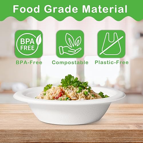 Miniatura 4 de Cuencos de papel desechables de 12 onzas, paquete de 50 cuencos desechables resistentes, cuencos de sopa de papel, cuencos de bagazo blanco, cuencos