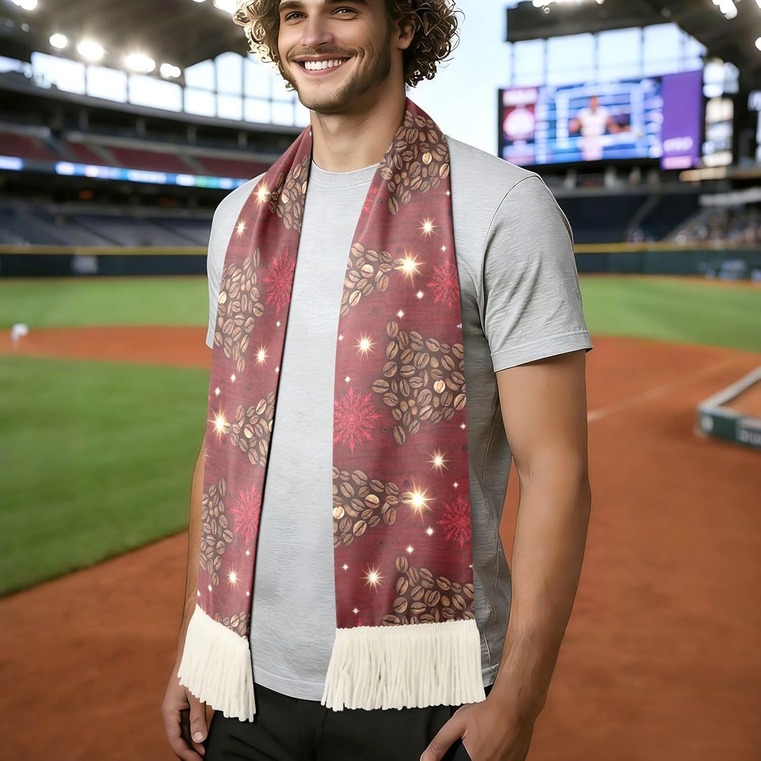 CHIFIGNO Christmas Trees Red Snowflakes Sports Fan Scarf Towel, Soft Polyester Sweat Absorbent Cheering Wrap for Soccer Games, Quick Dry